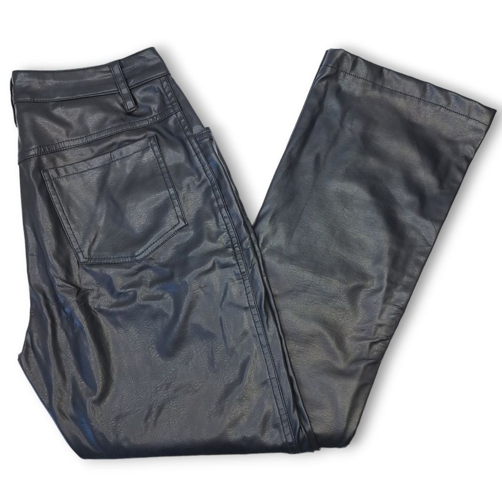 VTG 90s Y2K Black Faux Leather Pleather PVC Pants JR-S.com Cyber Generation Sz 7 - Picture 8 of 8